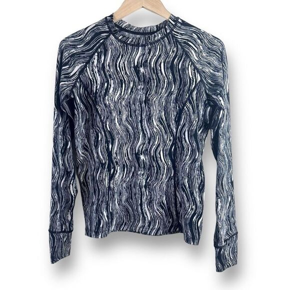 Skirt Sports Women's M Long Sleeve Athletic Tee Black White Marble Swirl Pattern - Picture 1 of 9